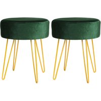 Round Velvet Footstools H40 x D35cm Gold Hairpin Legs Pack 2