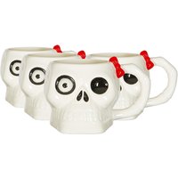 Fax Potato Halloween Skull Mugs - Pack of 4, 750ml Stoneware Cups in White