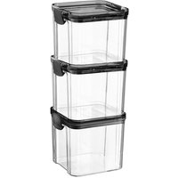 Argon Tableware 3x Food Storage Containers 700ml - Reusable Airtight Kitchen Jar Clip-Top Lid in Black