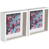 Nicola Spring 3D Deep Box Photo Frames - 8 x 8" with 6 x 6" Mount - Light Wood - Pack of 2 in White