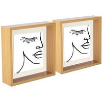 Nicola Spring 3D Deep Box Photo Frames - 8 x 8" with 6 x 6" Mount - Light Wood - Pack of 2 in Ivory