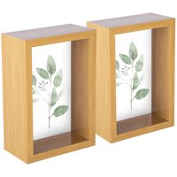 Nicola Spring 3D Deep Box Photo Frames - 4 x 6" - Pack of 2 in Light Brown