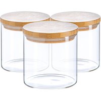 Argon Tableware 3x Scandi Glass Storage Jars - Wooden Lid - 550ml Round Glass Jar in Clear