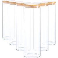Argon Tableware 6x Scandi Glass Storage Jars - Wooden Lid - 2 Litre Round Glass Jar in Clear