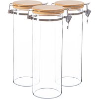Argon Tableware Glass Storage Jars with Wooden Clip Lids 1.75 Litre Pack of 6 in Clear