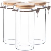 Argon Tableware Glass Storage Jars with Wooden Clip Lids 1.4 Litre Pack of 3 in Clear