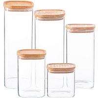 Argon Tableware Square Glass Storage Jar Set with Airtight Wooden Lids - 5 Sizes in Clear