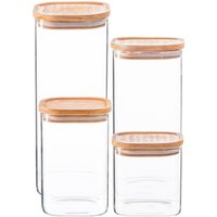 Argon Tableware Square Glass Storage Jar Set with Airtight Wooden Lids - 4 Sizes in Clear
