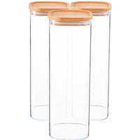 Argon Tableware 3x Square Glass Storage Jars with Airtight Wooden Lids - 2.2L in Clear
