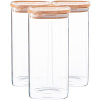Argon Tableware 6x Square Glass Storage Jars with Airtight Wooden Lids - 1.5L in Clear