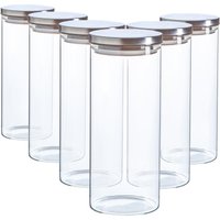 Argon Tableware 6x Scandi Glass Storage Jars - Metal Lid - 1.5 Litre Round Glass Jar in Silver