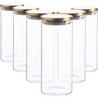 Argon Tableware 6x Scandi Glass Storage Jars - Metal Lid - 1.5 Litre Round Glass Jar in Gold