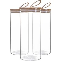 Argon Tableware 3x Scandi Glass Storage Jars - Leather Loop Lid - 1.5 Litre Round Glass Jar in Clear