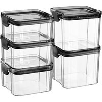Argon Tableware 5pc Food Storage Containers Set - 2 Sizes - Reusable Airtight Clip-Top Container in Black