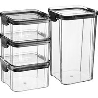 Argon Tableware 4pc Food Storage Containers Set - 2 Sizes - Reusable Airtight Clip-Top Container in Black