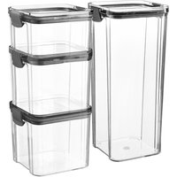 Argon Tableware 4pc Food Storage Containers Set - 3 Sizes - Reusable Airtight Clip-Top Container in Black