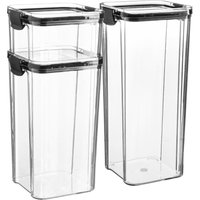 Argon Tableware 3pc Food Storage Containers Set - 3 Sizes - Reusable Airtight Clip-Top Container in Black