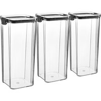 Argon Tableware 3x Food Storage Containers 1.8L - Reusable Airtight Kitchen Jar Clip-Top Lid in Black