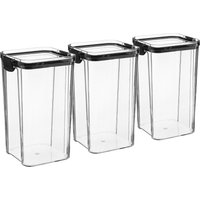 Argon Tableware 3x Food Storage Containers 1.3L - Reusable Airtight Kitchen Jar Clip-Top Lid in Black
