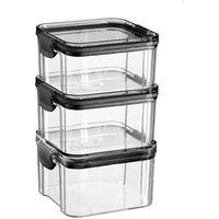 Argon Tableware 3x Food Storage Containers 460ml - Reusable Airtight Kitchen Jar Clip-Top Lid in Black