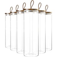 Argon Tableware 6x Scandi Glass Storage Jars - Leather Loop Lid - 2 Litre Round Glass Jar in Clear