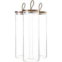 Argon Tableware 3x Scandi Glass Storage Jars - Leather Loop Lid - 2 Litre Round Glass Jar in Clear