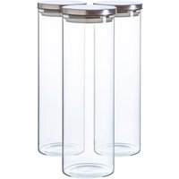 Argon Tableware 3x Scandi Glass Storage Jars - Metal Lid - 2 Litre Round Glass Jar in Silver