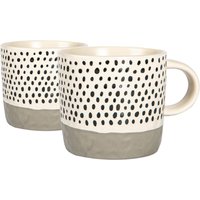 Nicola Spring Dipped Dotty Stoneware Coffee Mugs - 385ml - Pack of 2 in Grey