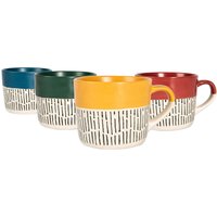 Nicola Spring Dipped Dash Stoneware Coffee Mugs Set - 475ml - Multicolour - Pack of 4pc