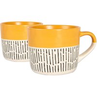 Nicola Spring Dipped Dash Stoneware Coffee Mugs - 475ml - Pack of 2 in Mustard