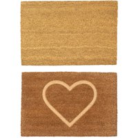 Nicola Spring Coir Door Mat Set - 60 x 40cm - Embossed Heart in Brown | Size: 40 cm x 60 cm
