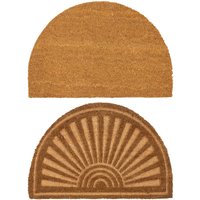 Nicola Spring Half Moon Coir Door Mat Set - 60 x 40cm - Embossed in Brown | Size: 40 cm x 60 cm