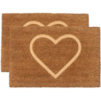 Nicola Spring Coir Door Mats - 60 x 40cm - Embossed Heart - Set of 2 in Brown | Size: 40 cm x 60 cm