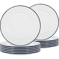 Argon Tableware 25.5cm White Enamel Dinner Plates - Set of 12 in Navy