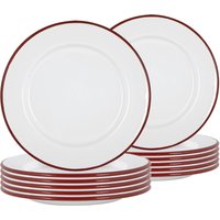 Argon Tableware 25.5cm White Enamel Dinner Plates - Set of 12 in Red
