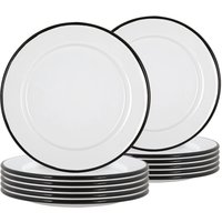 Argon Tableware 20cm White Enamel Side Plates - Set of 12 in Black