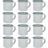 Argon Tableware 130ml Enamel Espresso Cups - Set of 12 Metal Drinking Mug Cup Set in Green
