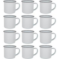 Argon Tableware 130ml Enamel Espresso Cups - Set of 12 Metal Drinking Mug Cup Set in Grey