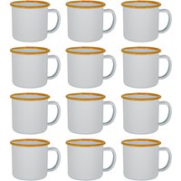 Argon Tableware 130ml Enamel Espresso Cups - Set of 12 Metal Drinking Mug Cup Set in Yellow
