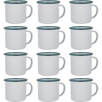 Argon Tableware White Enamel Mugs - 375ml - Pack of 12 in Green