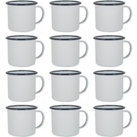 Argon Tableware White Enamel Mugs - 375ml - Pack of 12 in Navy