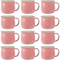 Argon Tableware Coloured Enamel Belly Mugs - 375ml - Pack of 12 in Pink