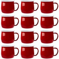 Argon Tableware Coloured Enamel Belly Mugs - 375ml - Pack of 12 in Red