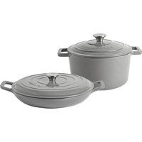 Argon Tableware 2pc Cast Iron Casserole Dish Set with Self-Basting Lids 2.3L & 4.68L in Grey