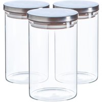 Argon Tableware 3x Scandi Glass Storage Jars - Metal Lid - 1 Litre Round Glass Jar in Silver