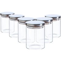 Argon Tableware 6x Scandi Glass Storage Jars - Metal Lid - 750ml Round Glass Jar in Silver