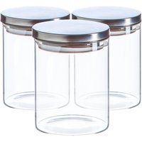 Argon Tableware 3x Scandi Glass Storage Jars - Metal Lid - 750ml Round Glass Jar in Silver