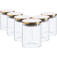 Argon Tableware 6x Scandi Glass Storage Jars - Metal Lid - 750ml Round Glass Jar in Gold