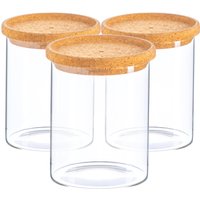 Argon Tableware 3x Scandi Glass Storage Jars - Cork Lid - 750ml Round Glass Jar in Clear