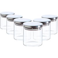 Argon Tableware 6x Scandi Glass Storage Jars - Metal Lid - 550ml Round Glass Jar in Silver